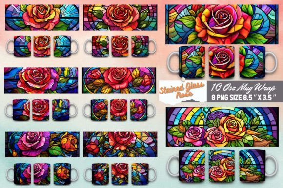 Download Stained Glass Rose 3d Mug Sublimation - Rose Collection