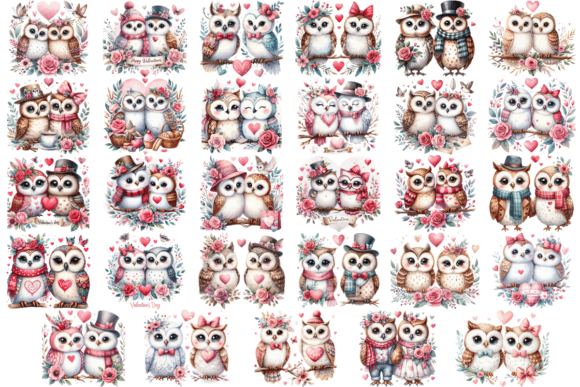 Download 29 Valentine Watercolor CoupleOwl Bundle - Valentine watercolor Collection