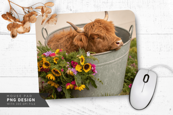Download Sleeping Highland Cow Mousepad, Floral - Mousepad Collection