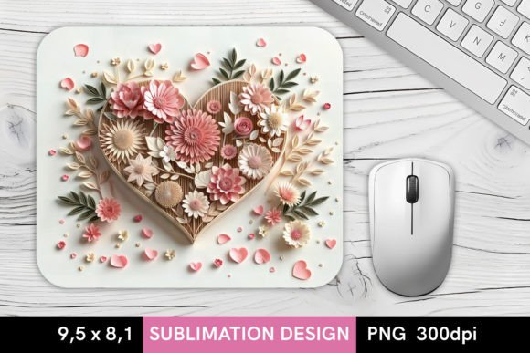 Download 3D Floral Heart - MousePad Sublimation - Mousepad Collection