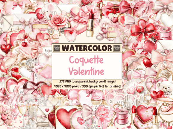 Download Coquette Valentine Watercolor Clipart - Valentine watercolor Collection