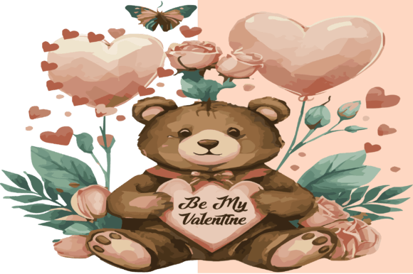 Download Be My Valentine Watercolor Teddy Bear - Premium Resources