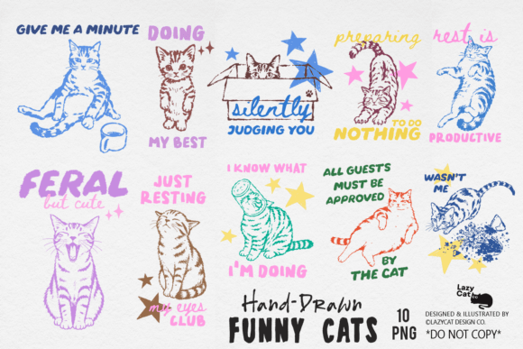 Download Funny Cat Hand-Drawn Sublimation Bundle - Sublimation bundle Collection