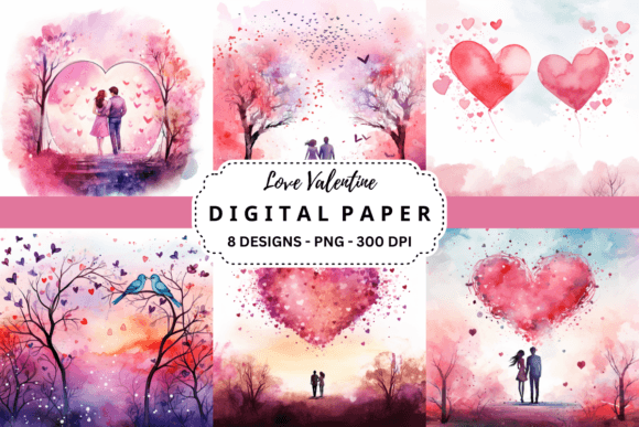 Download Love Valentine Watercolor Digital Paper - Valentine watercolor Collection